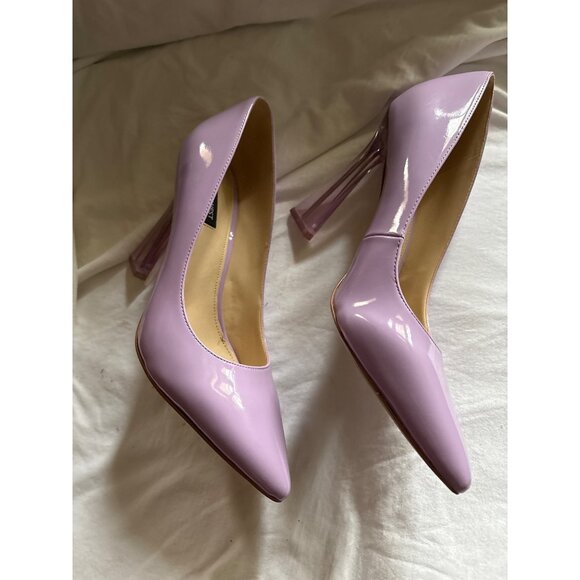 Lilac Patent Leather Pointed Toe Heels With Transparent Block Heel Size 11 - Picture 4 of 11